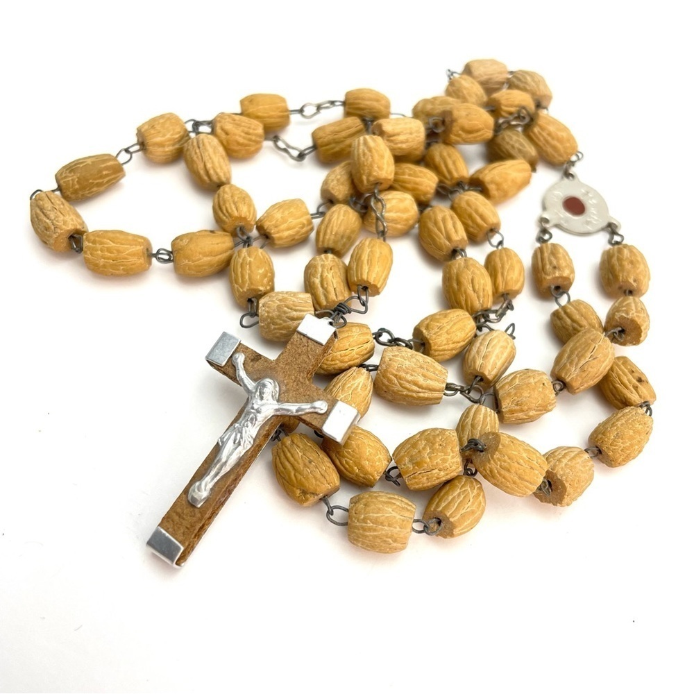 Silver Tone Jerusalem Rosary with Wooden Beads